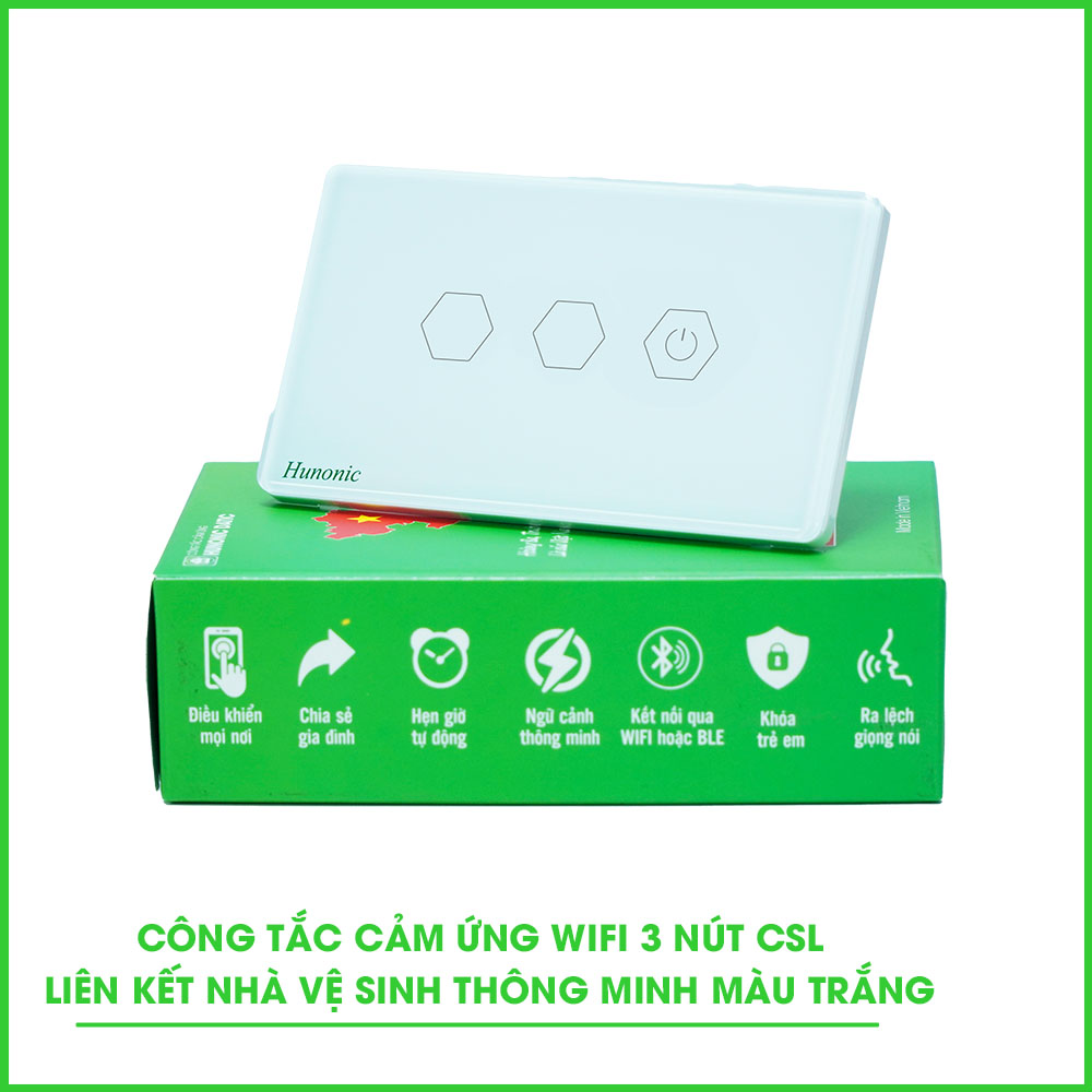 Công Tắc Cảm Ứng Wifi 3 Nút Liên Kết Nhà Vệ Sinh Màu Trắng